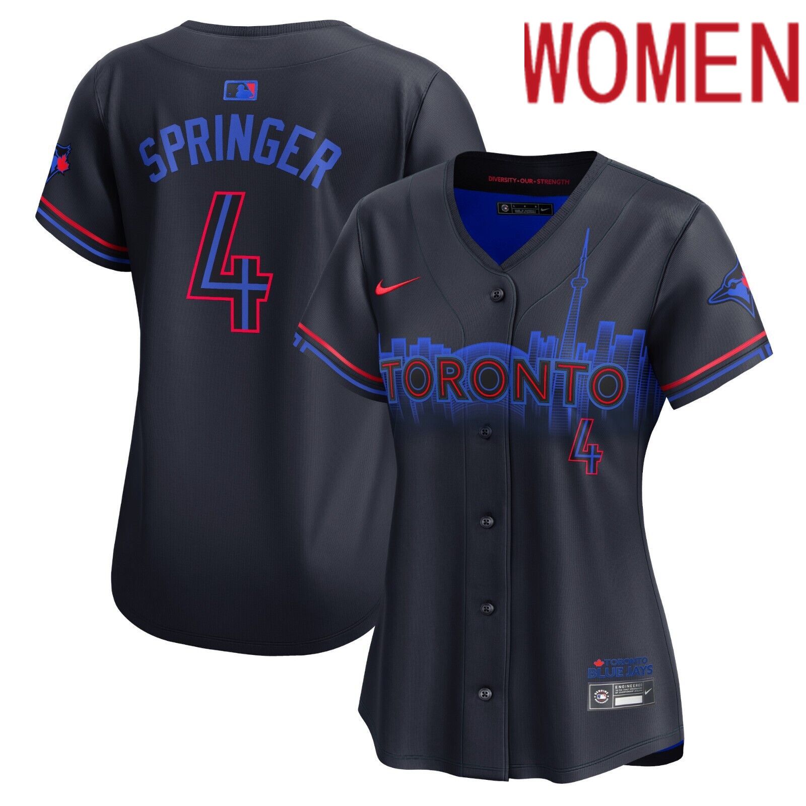 2024 women Toronto Blue Jays #4 Springer City Connect Nike Dri-FIT MLB Limited black Jersey->women mlb jersey->Women Jersey